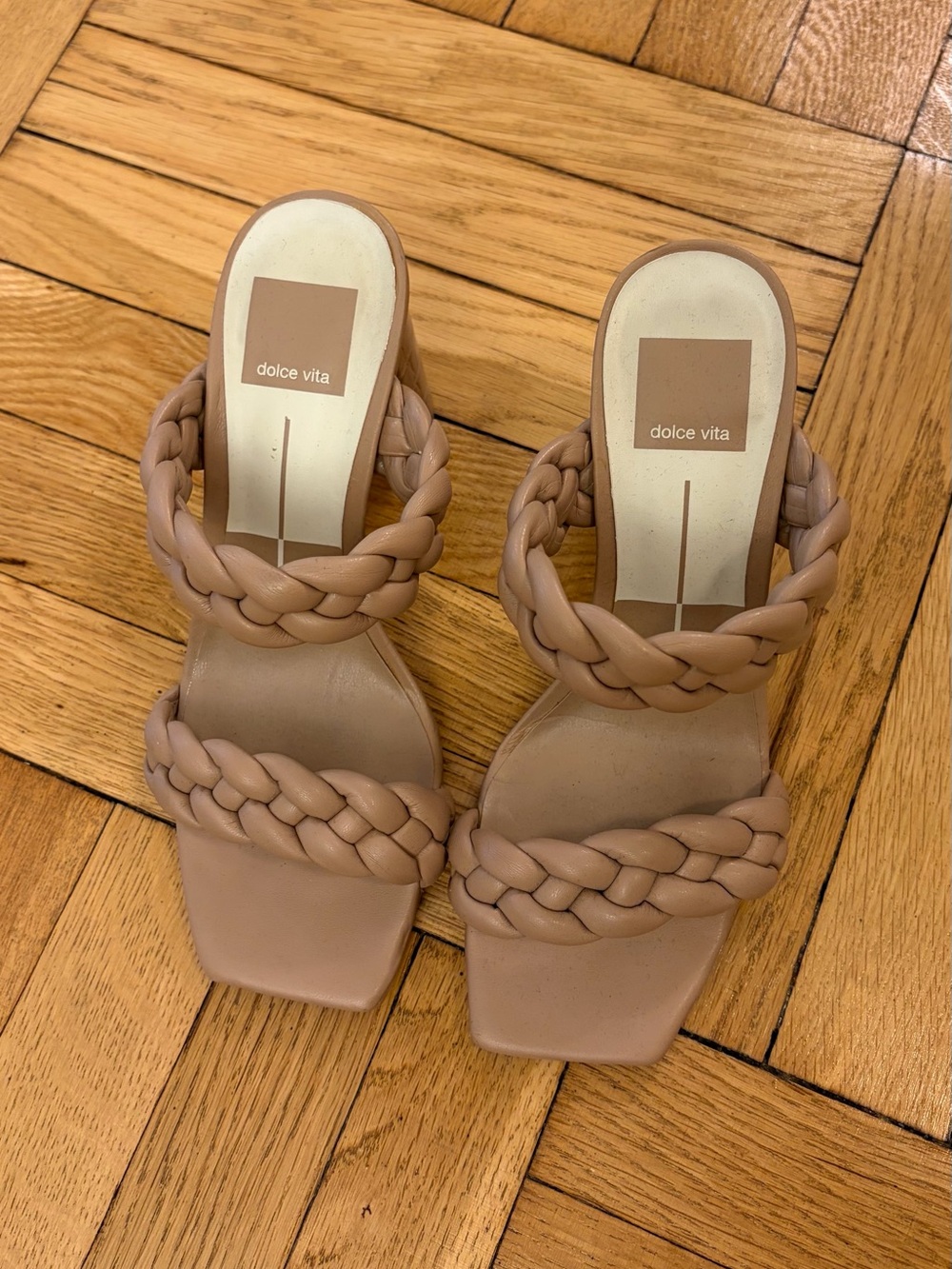 Dolce Vita Double-Strap Slide Block Heels in Taupe